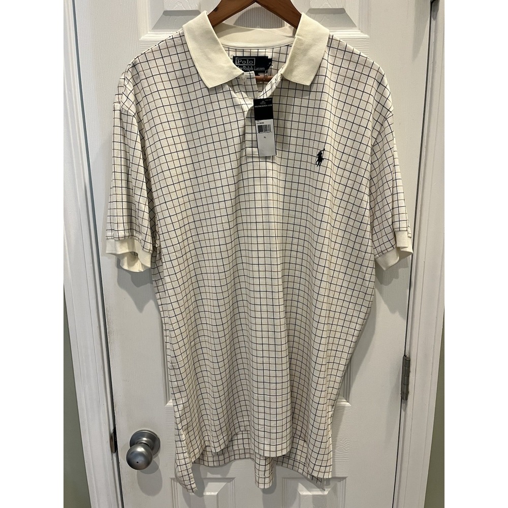 NWT Polo Ralph Lauren Short Sleeve Polo Mens XL Ivory Check Pony Vintage NOS - Picture 2 of 8